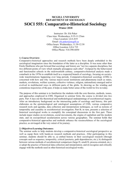 SOCI 555: Comparative-Historical Sociology Winter 2018