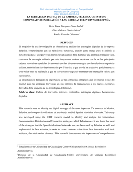 La Estrategia Digital De La Empresa Televisa. Un Estudio Comparativo En Relación a Las Cadenas Televisivas De España