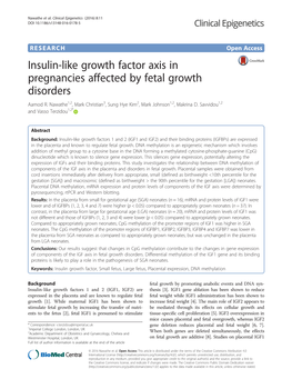 Insulin-Like Growth Factor Axis in Pregnancies Affected by Fetal Growth Disorders Aamod R