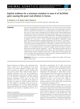 Explicit Evidence for a Missense Mutation in Exon 4 of SLC45A2 Gene Causing the Pearl Coat Dilution in Horses