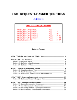 Csr Frequently Asked Questions