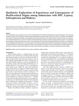 Qualitative Exploration of Experiences and Consequences of Health-Related Stigma Among Indonesians with HIV, Leprosy, Schizophrenia and Diabetes