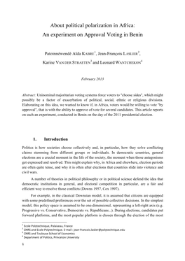 About Political Polarization in Africa: an Experiment on Approval Voting in Benin