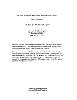 The Role of Niobium and Other Refractory Elements in Superalloys