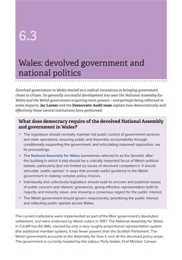 Wales: Devolved Government and National Politics