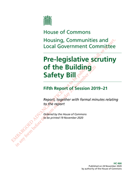 Pre-Legislative Scrutiny of the Building Safety Bill