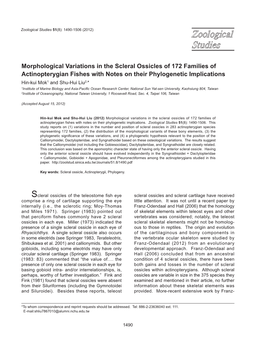Morphological Variations in the Scleral Ossicles of 172 Families Of