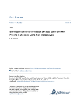 Identification and Characterization of Cocoa Solids and Milk Proteins in Chocolate Using X-Ray Microanalysis