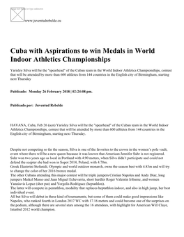 Cuba with Aspirations to Win Medals in World Indoor Athletics Championships