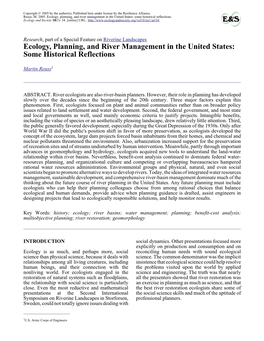 Ecology, Planning, and River Management in the United States: Some Historical Reflections