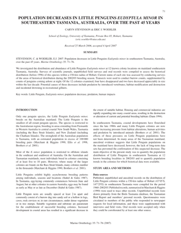 Population Decreases in Little Penguins Eudyptula Minor in Southeastern Tasmania, Australia, Over the Past 45 Years