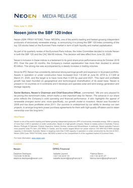 Neoen Joins the SBF 120Index