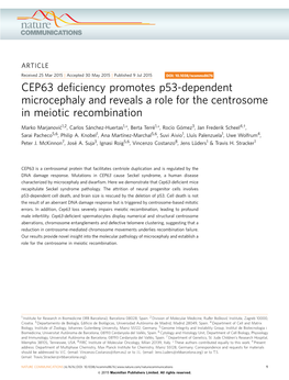 CEP63 Deficiency Promotes P53-Dependent Microcephaly and Reveals a Role for the Centrosome in Meiotic Recombination