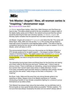 Ink Master: Angels': New, All-Women Series Is "Inspiring," Showrunner Says by Amanda Buckle June 2017