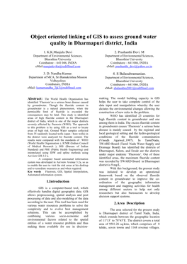 Object Oriented Linking of GIS to Assess Ground Water Quality in Dharmapuri District, India