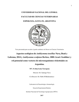Acari: Ixodidae) Y Rol Potencial Como Vectores De Microorganismos Rickettsiales En Argentina