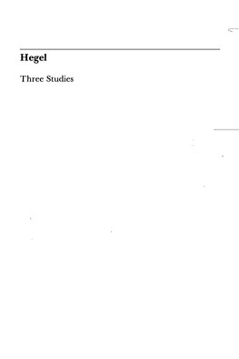 Hegel: Three Studies I Theodor W