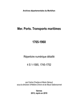 Mer. Ports. Transports Maritimes 1765-1960