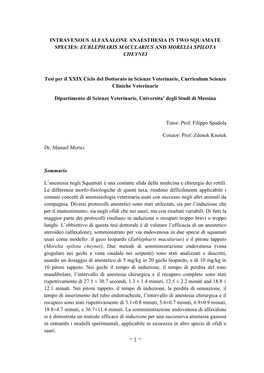 Intravenous Alfaxalone Anaesthesia in Two Squamate Species: Eublepharis Macularius and Morelia Spilota Cheynei