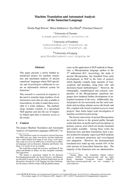 Machine Translation and Automated Analysis of the Sumerian Language