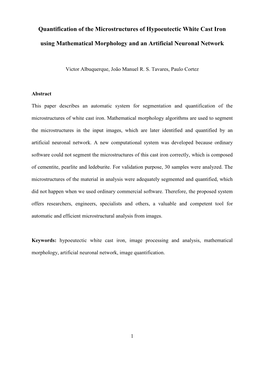 Quantification of the Microstructures of Hypoeutectic White Cast Iron Using