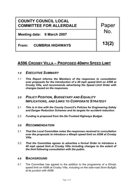 Proposed 40Mph Speed Limit