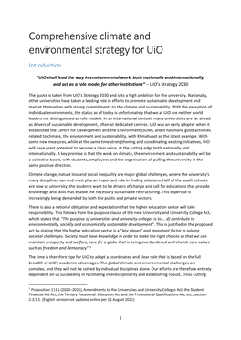 Comprehensive Climate and Environmental Strategy for Uio Introduction