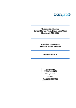 Planning Application - School Playing Field, Green Lane West, Rackheath NR13 6LU