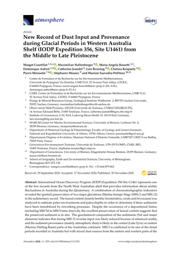 New Record of Dust Input and Provenance During Glacial Periods in Western Australia Shelf (IODP Expedition 356, Site U1461) from the Middle to Late Pleistocene