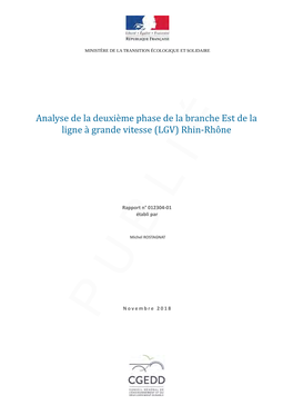 Analyse De La Deuxième Phase De La Branche Est De La Ligne À Grande Vitesse (LGV) Rhin-Rhône