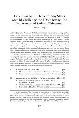 Execution by . . . Heroin?: Why States Should Challenge the FDA's Ban