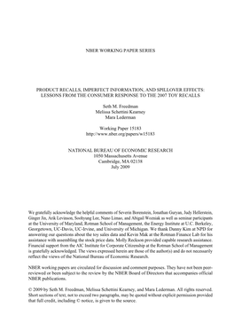 Product Recalls, Imperfect Information, and Spillover Effects: Lessons from the Consumer Response to the 2007 Toy Recalls