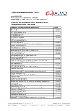 FCAS Causer Pays Settlement Factors