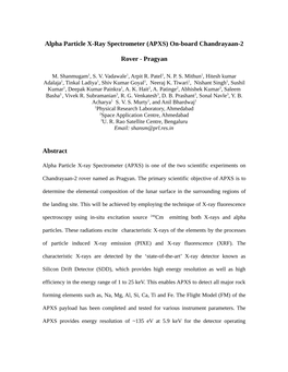 Alpha Particle X-Ray Spectrometer (APXS) On-Board Chandrayaan-2