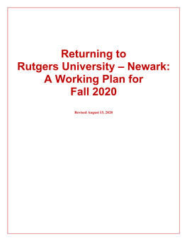 Returning to Rutgers University – Newark: a Working Plan for Fall 2020