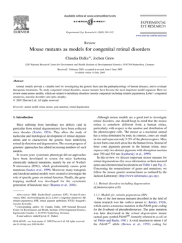 Mouse Mutants As Models for Congenital Retinal Disorders