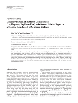 Diversity Pattern of Butterfly Communities (Lepidoptera