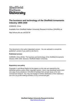 The Business and Technology of the Sheffield Armaments Industry 1900