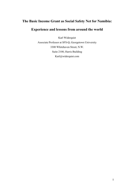 The Basic Income Grant As Social Safety Net for Namibia: Experience and Lessons from Around the World