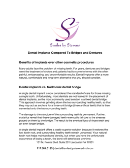 Dental Implants Compared to Dentures and Bridges