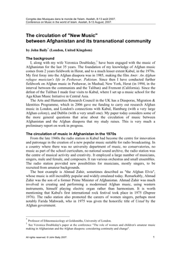 "New Music" Between Afghanistan and Its Transnational Community by John Baily* (London, United Kingdom)