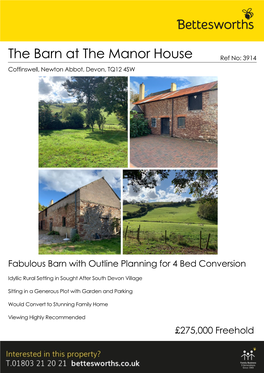 The Barn at the Manor House Ref No: 3914