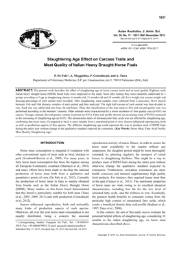 Slaughtering Age Effect on Carcass Traits and Meat Quality of Italian Heavy Draught Horse Foals