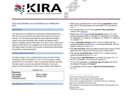 Kilifi Secondary Data Review As at February 2014