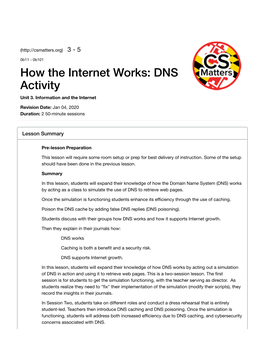 How the Internet Works: DNS Activity Unit 3