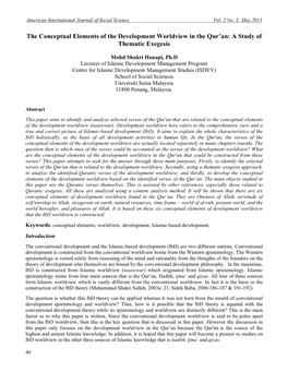 The Conceptual Elements of the Development Worldview in the Qur'an: a Study of Thematic Exegesis