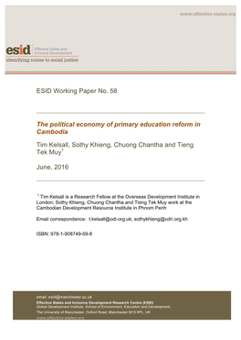 The Political Economy of Primary Education Reform in Cambodia