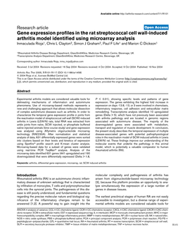 Gene Expression Profiles in the Rat Streptococcal Cell Wall-Induced