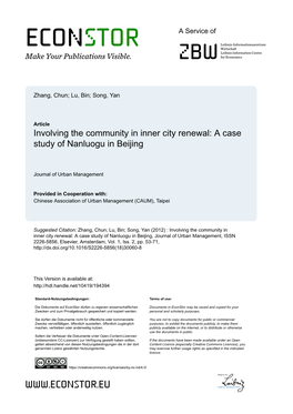 Involving the Community in Inner City Renewal: a Case Study of Nanluogu in Beijing