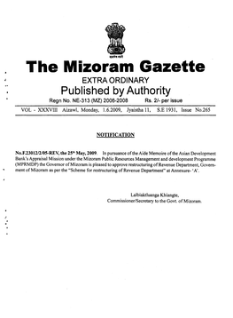 The Mizoram Gazette EXTRA ORDINARY Published by Authority